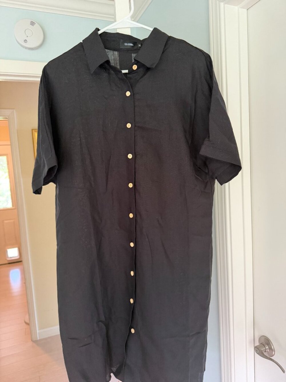 Never worn Gloeria black linen button shirt dress Size M